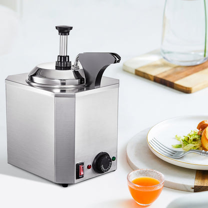 Cheese Dispenser with Pump, 2.6 Qt Capacity Cheese Warmer, Stainless Steel Hot Fudge Warmer with Pump 650W Cheese Dispenser, 30-110℃ Temp Adjustable, for Hot Fudge Cheese Caramel