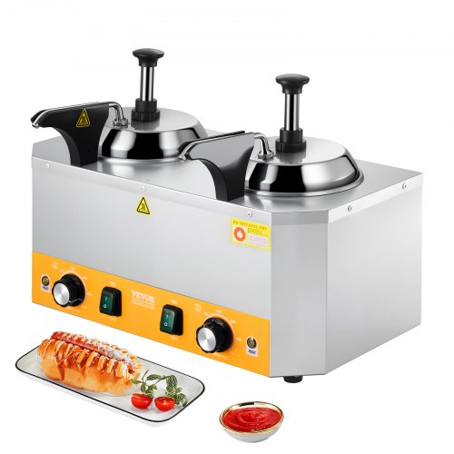 Electric Cheese Dispenser with Pumps, 2.4x2 L Commercial Hot Fudge Warmer, Stainless Steel Heated Double Pumps Dispenser, 86-230℉ Temp Adjustable Nacho Cheese Warmer for Fudge Cheese Caramel