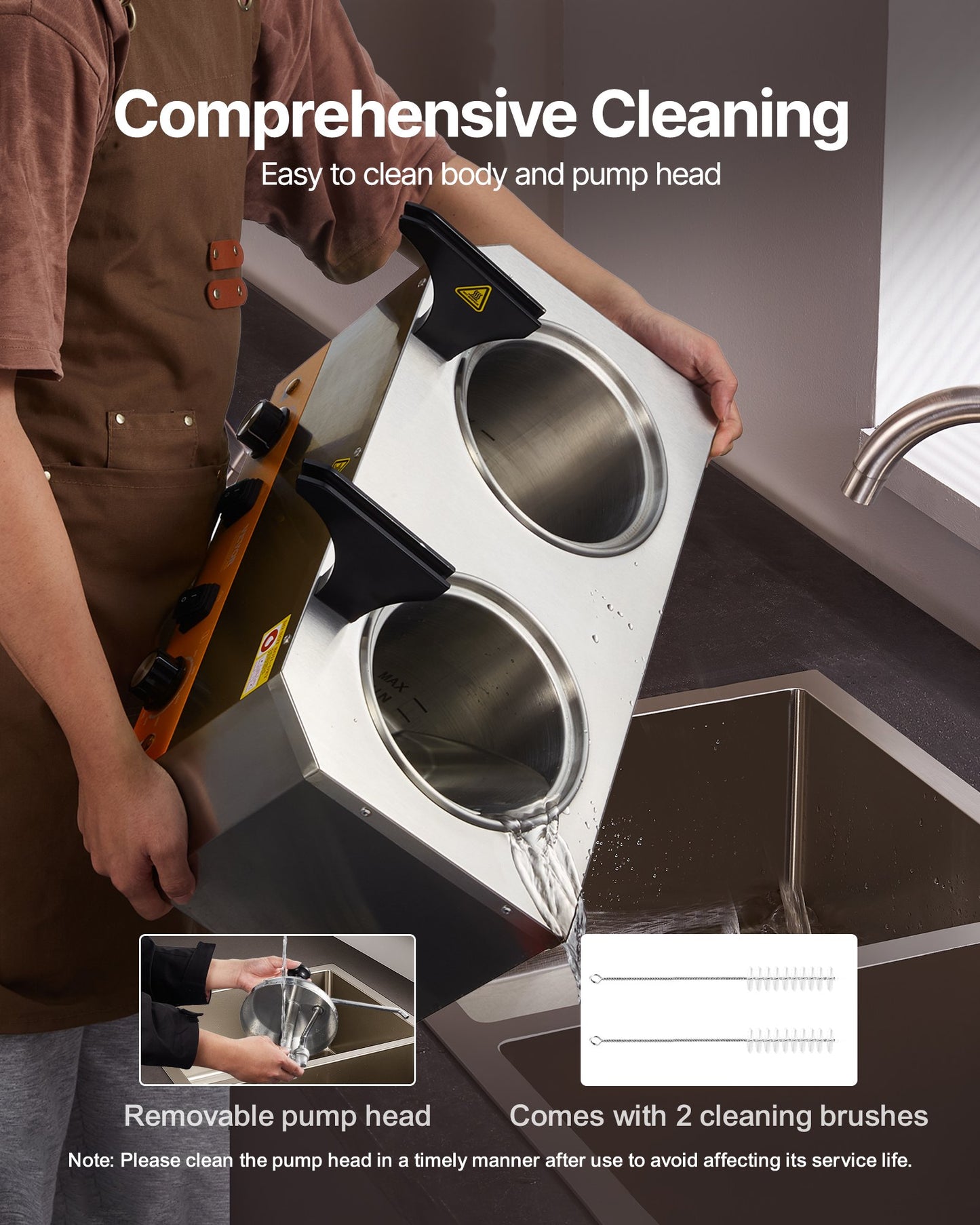 Electric Cheese Dispenser with Pumps, 2.4x2 L Commercial Hot Fudge Warmer, Stainless Steel Heated Double Pumps Dispenser, 86-230℉ Temp Adjustable Nacho Cheese Warmer for Fudge Cheese Caramel