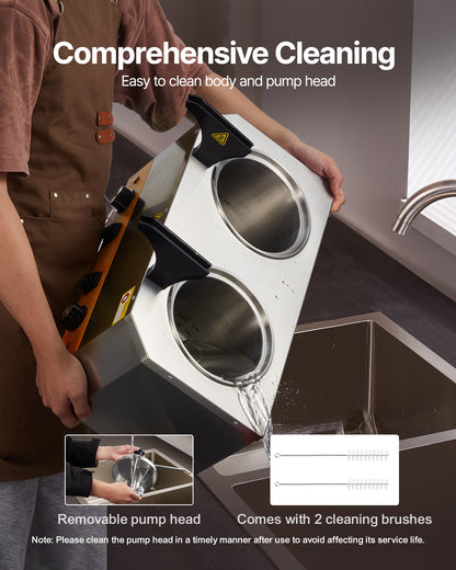 Electric Cheese Dispenser with Pumps, 2.4x2 L Commercial Hot Fudge Warmer, Stainless Steel Heated Double Pumps Dispenser, 86-230℉ Temp Adjustable Nacho Cheese Warmer for Fudge Cheese Caramel