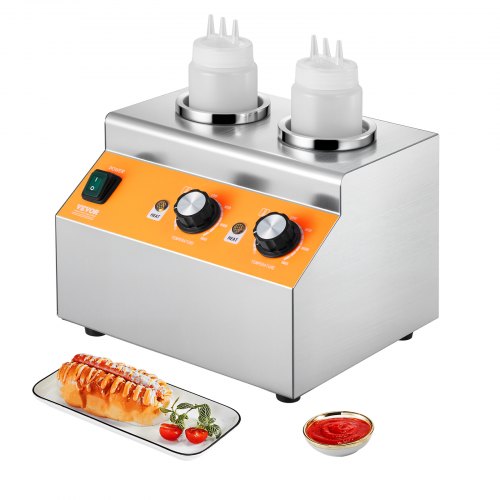 Electric Bottle Warmer with Bottles, 0.8x2 LCommercial Cheese Dispenser, Hot Fudge Warmer 86-185℉ Temp Adjustable, Plastic Double Bottles Nacho Cheese Warmer, for Hot Fudge Cheese Caramel
