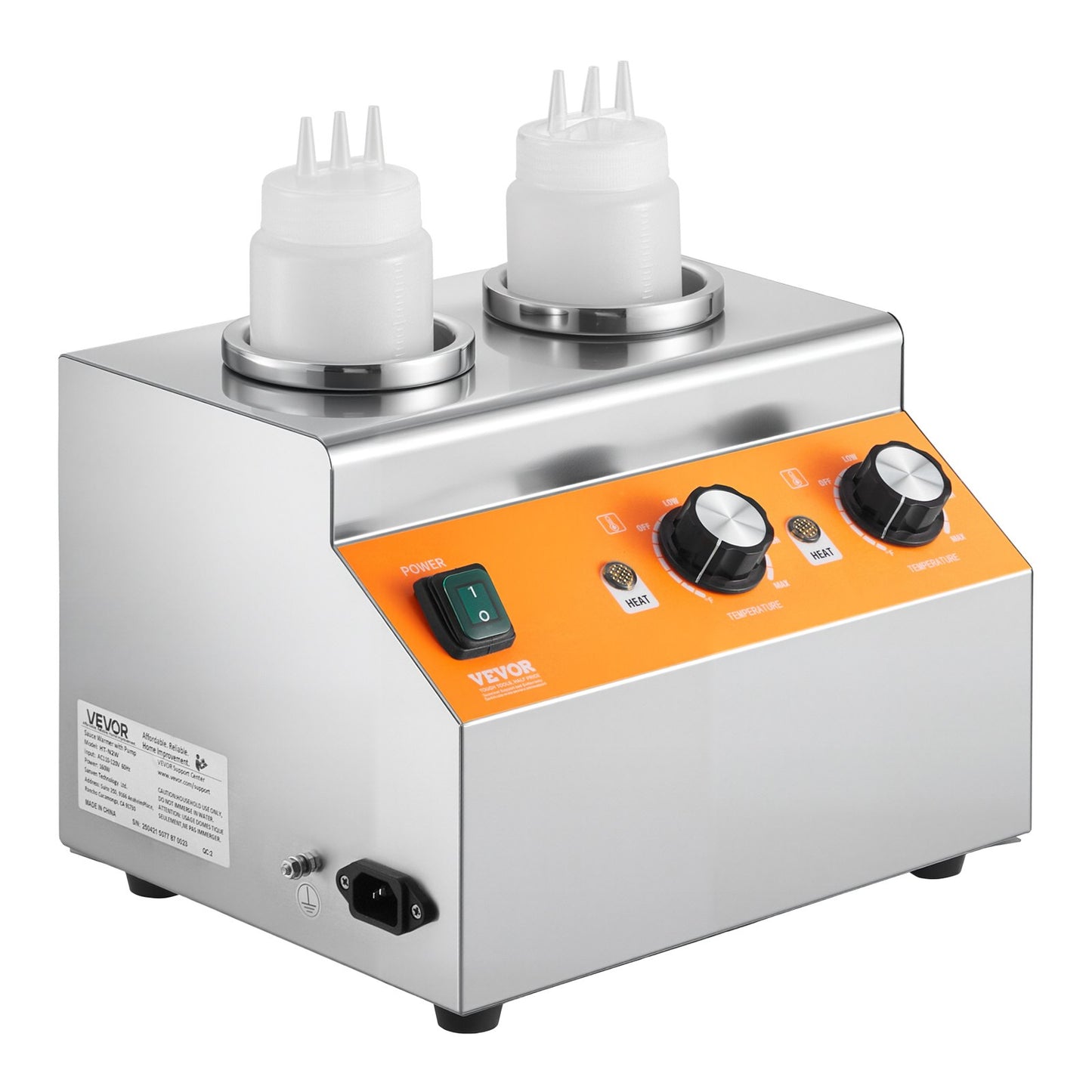 Electric Bottle Warmer with Bottles, 0.8x2 LCommercial Cheese Dispenser, Hot Fudge Warmer 86-185℉ Temp Adjustable, Plastic Double Bottles Nacho Cheese Warmer, for Hot Fudge Cheese Caramel