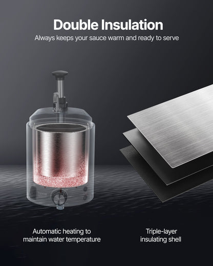 Electric Cheese Dispenser with Pump, 2.4L Commercial Hot Fudge Warmer, Stainless Steel Pump Dispenser, 86-230℉ Temp Adjustable Nacho Cheese Sauce Warmer, for Hot Fudge Cheese Caramel