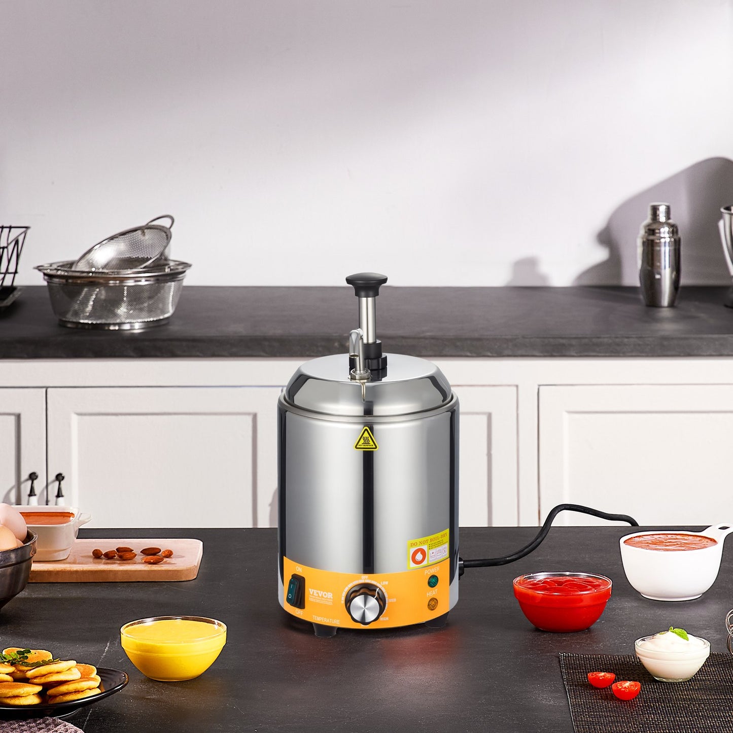 Electric Cheese Dispenser with Pump, 2.4L Commercial Hot Fudge Warmer, Stainless Steel Pump Dispenser, 86-230℉ Temp Adjustable Nacho Cheese Sauce Warmer, for Hot Fudge Cheese Caramel