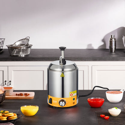 Electric Cheese Dispenser with Pump, 2.4L Commercial Hot Fudge Warmer, Stainless Steel Pump Dispenser, 86-230℉ Temp Adjustable Nacho Cheese Sauce Warmer, for Hot Fudge Cheese Caramel