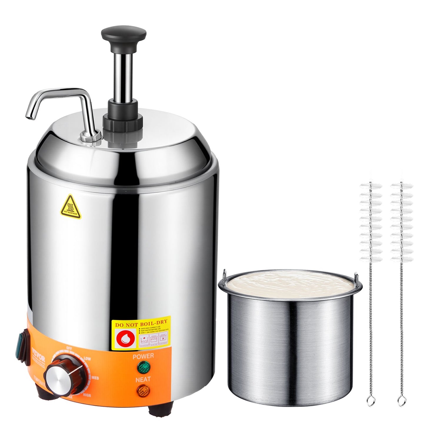 Electric Cheese Dispenser with Pump, 2.4L Commercial Hot Fudge Warmer, Stainless Steel Pump Dispenser, 86-230℉ Temp Adjustable Nacho Cheese Sauce Warmer, for Hot Fudge Cheese Caramel