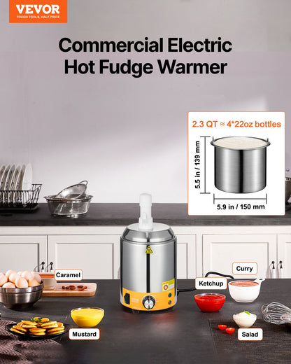 Electric Cheese Dispenser with Pump, 2.4L Commercial Hot Fudge Warmer, Plastic Pump Dispenser, 86-230℉ Temp Adjustable Nacho Cheese Sauce Warmer, for Hot Fudge Cheese Caramel