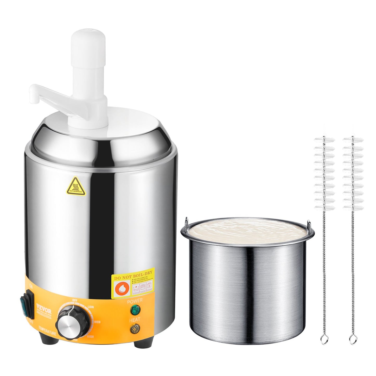 Electric Cheese Dispenser with Pump, 2.4L Commercial Hot Fudge Warmer, Plastic Pump Dispenser, 86-230℉ Temp Adjustable Nacho Cheese Sauce Warmer, for Hot Fudge Cheese Caramel