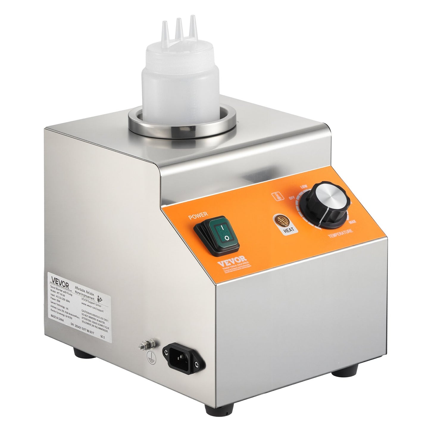 Electric Bottle Warmer with Bottle, 0.8L Commercial Cheese Dispenser, Hot Fudge Warmer 86-185℉ Temp Adjustable, Plastic Bottle Nacho Cheese Sauce Warmer for Hot Fudge Cheese Caramel, Square