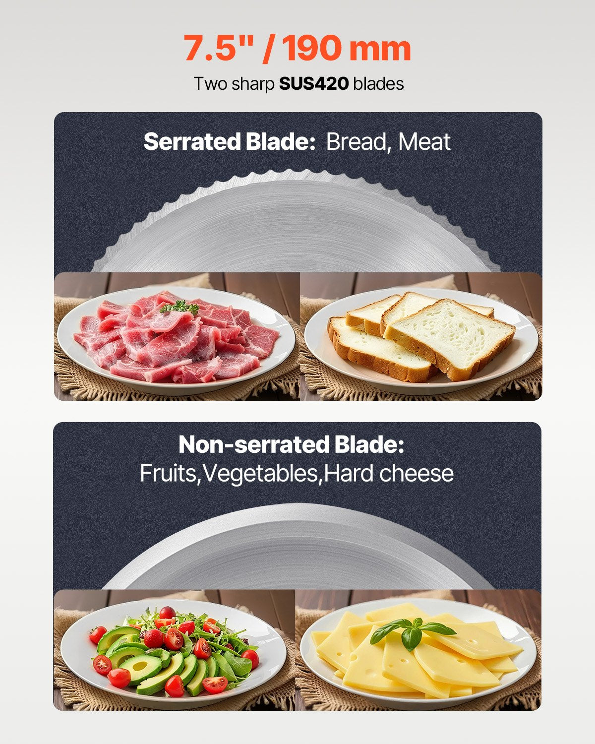 Meat Slicer 180W 7.5" Electric Deli Food Slicer for Meat Bread Cheese