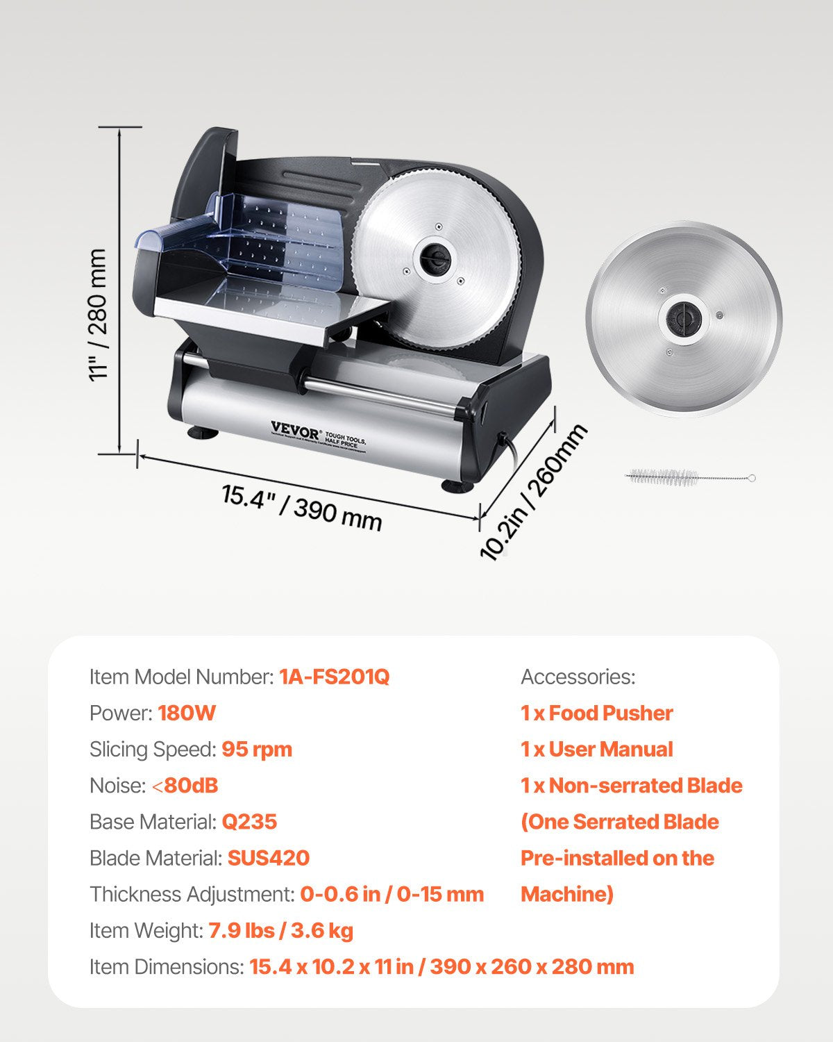 Meat Slicer 180W 7.5" Electric Deli Food Slicer for Meat Bread Cheese