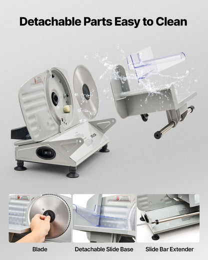Meat Slicer, 6.7 inch 150W Electric Deli Slicer Machine with two SUS420 Blades, 0-0.6 inch Adjustable Thickness, ETL Certified Home Food-Slicer for Meat, Ham, Baguett, Steak
