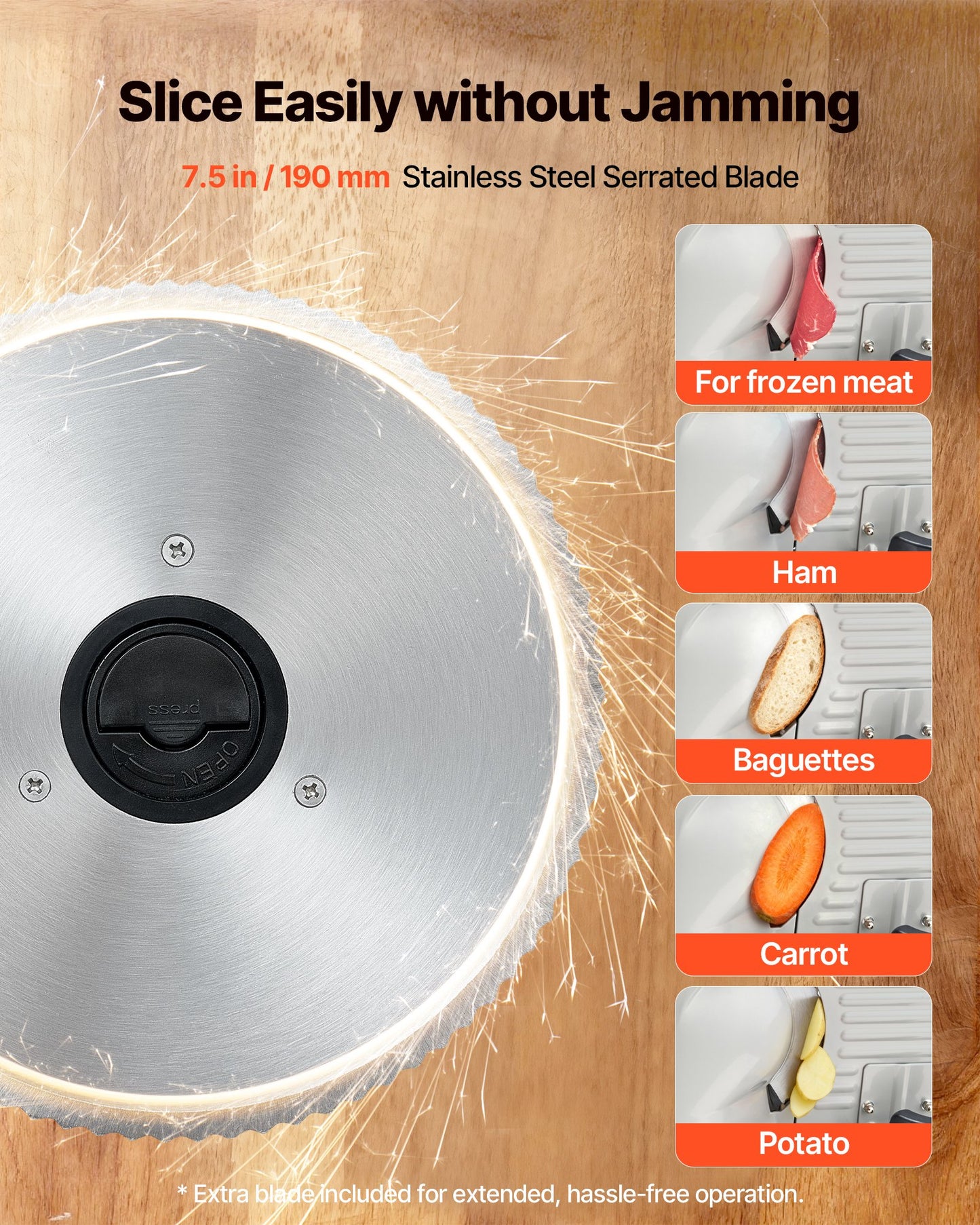 Meat Slicer, 7.5 inch 200W Electric Deli Slicer Machine with SUS420 Blade, 0-0.6 inch Adjustable Thickness, ETL Certified Home Food-Slicer for Meat, Ham, Baguett, Steak