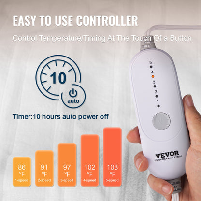 Heated Mattress Pad, 78 x 80 in, King Electric Bed Warmer with 1-5 Heat Settings Control, 10-Hour Auto Shut Off, Machine-Wash Breathable Coral Fleece Heating Electric Mattress Sheets, White