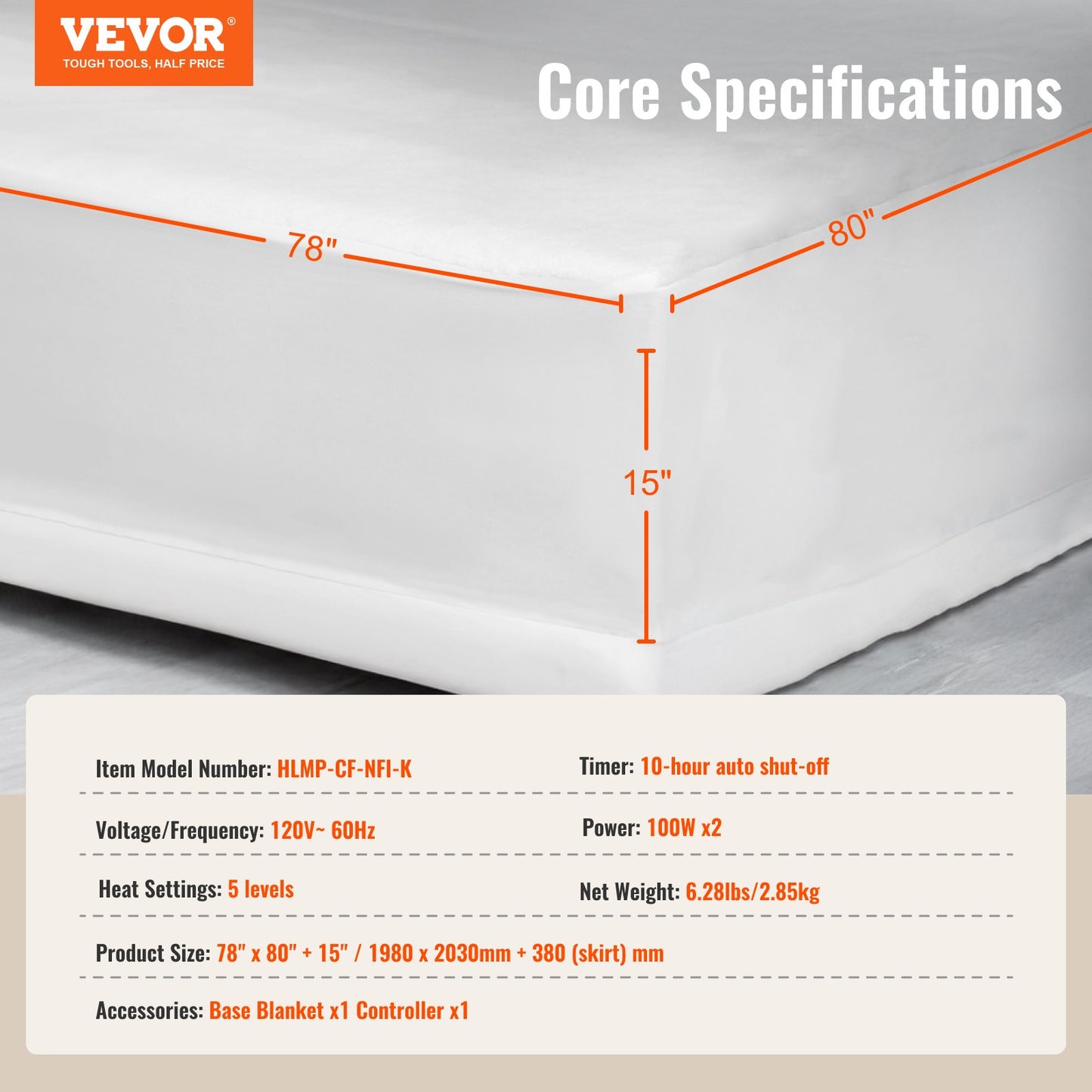 Heated Mattress Pad, 78 x 80 in, King Electric Bed Warmer with 1-5 Heat Settings Control, 10-Hour Auto Shut Off, Machine-Wash Breathable Coral Fleece Heating Electric Mattress Sheets, White