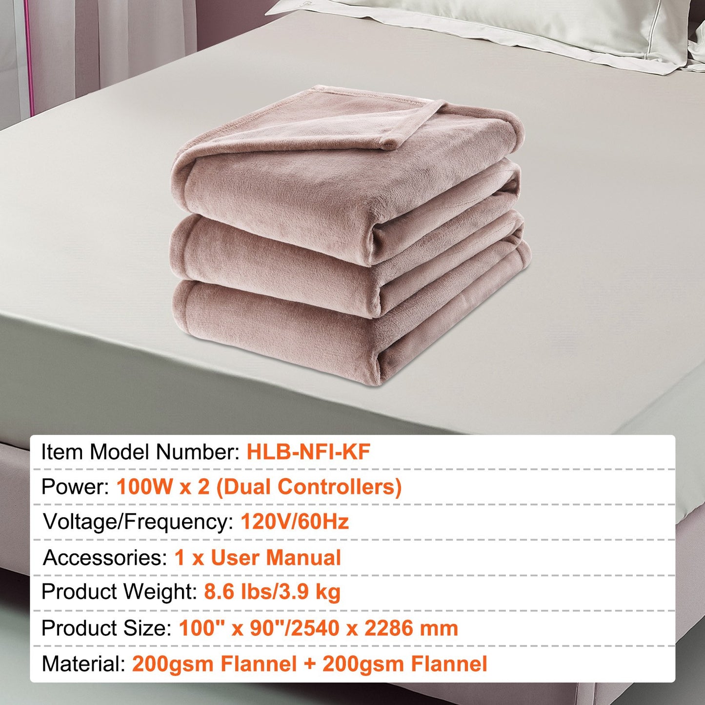 Heated Blanket Electric Throw, 100" x 90" King Size, Soft Flannel Heating Blanket with 10 Hours Timer Auto-off & 5 Heating Levels, Dual Control, Machine Washable, ETL & FCC Certification (Beige)
