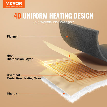 Heated Blanket 150 x 200 cm Queen Electric Throw Soft Flannel for Gift