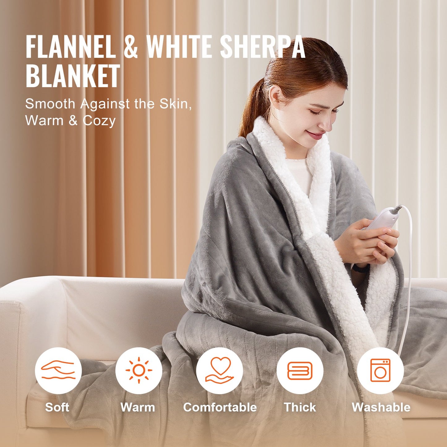 Heated Blanket 150 x 200 cm Queen Electric Throw Soft Flannel for Gift
