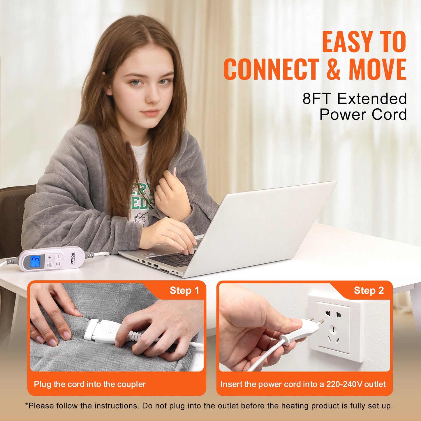 Heated Blanket 150 x 200 cm Queen Electric Throw Soft Flannel for Gift