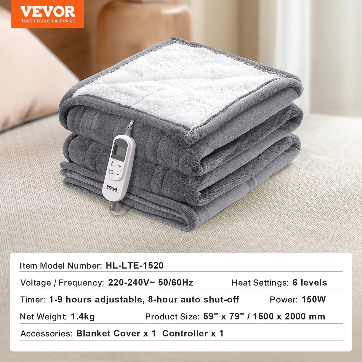 Heated Blanket 150 x 200 cm Queen Electric Throw Soft Flannel for Gift