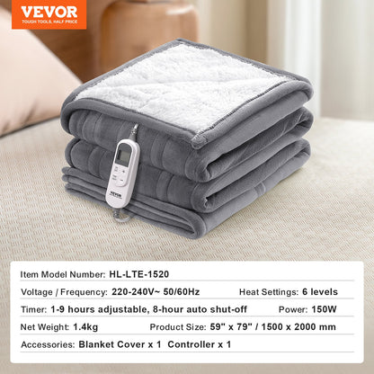 Heated Blanket 150 x 200 cm Queen Electric Throw Soft Flannel for Gift