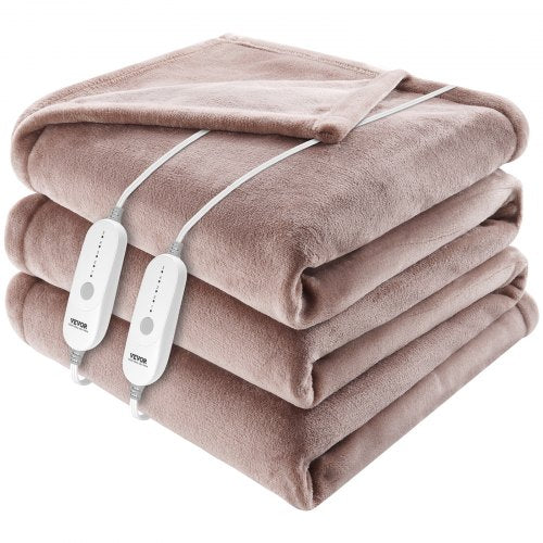 Heated Blanket Electric Throw, 84" x 90" Queen Size, Soft Flannel Heating Blanket with 10 Hours Timer Auto-off & 5 Heating Levels, Dual Control, Machine Washable, ETL & FCC Certification (Beige)