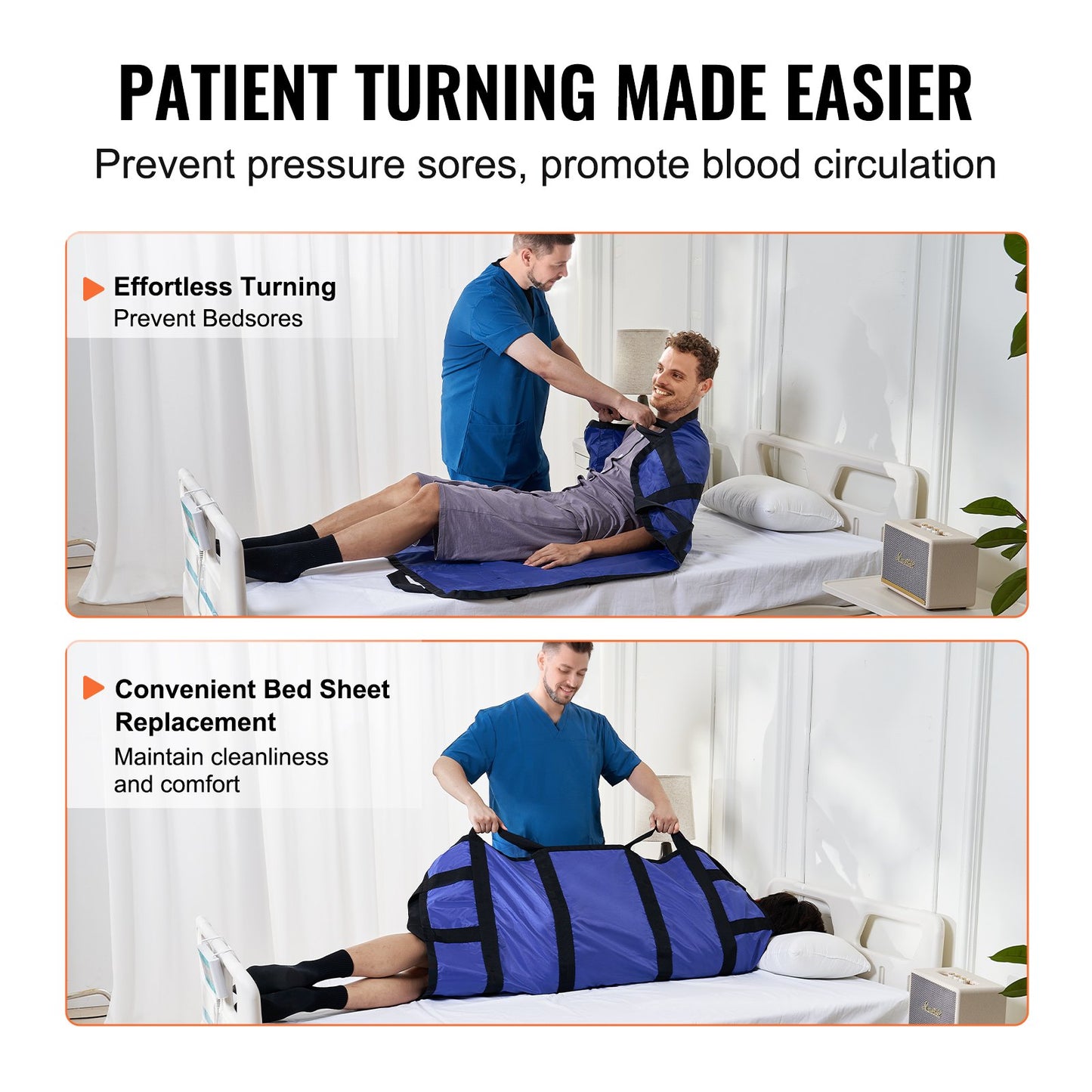 Positioning Bed Pad with 8 Reinforced Handles, 48" x 40" Lifting, Turning, Repositioning, Patient Transfer Sheet Washable for Elderly, Patient, Bedridden, 400LBS Capacity