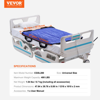 Positioning Bed Pad with 8 Reinforced Handles, 48" x 40" Lifting, Turning, Repositioning, Patient Transfer Sheet Washable for Elderly, Patient, Bedridden, 400LBS Capacity