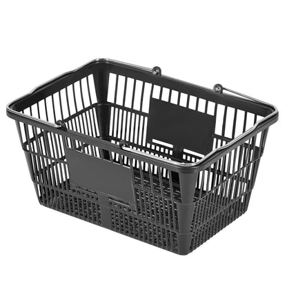 Shopping Baskets, 12 PCS, 21L Stackable PE Plastic Grocery Baskets with Handles, Dense Mesh Structure, Holds up to 20 lbs, Portable for Grocery, Retail, Stores, Supermarket, Home Use, Black