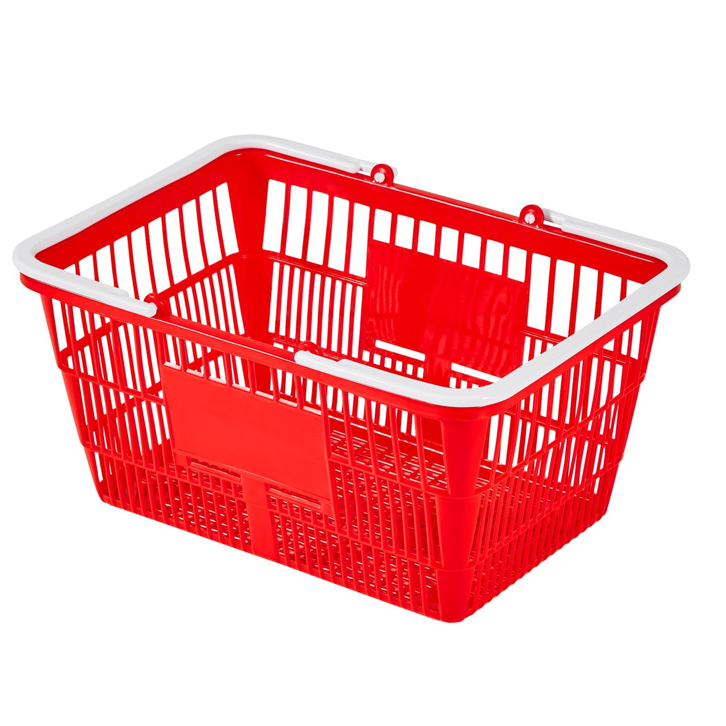 Shopping Baskets, 12 PCS, 21L Stackable PE Plastic Grocery Baskets with Handles, Dense Mesh Structure, Holds up to 20 lbs, Portable for Grocery, Retail, Stores, Supermarket, Home Use, Red