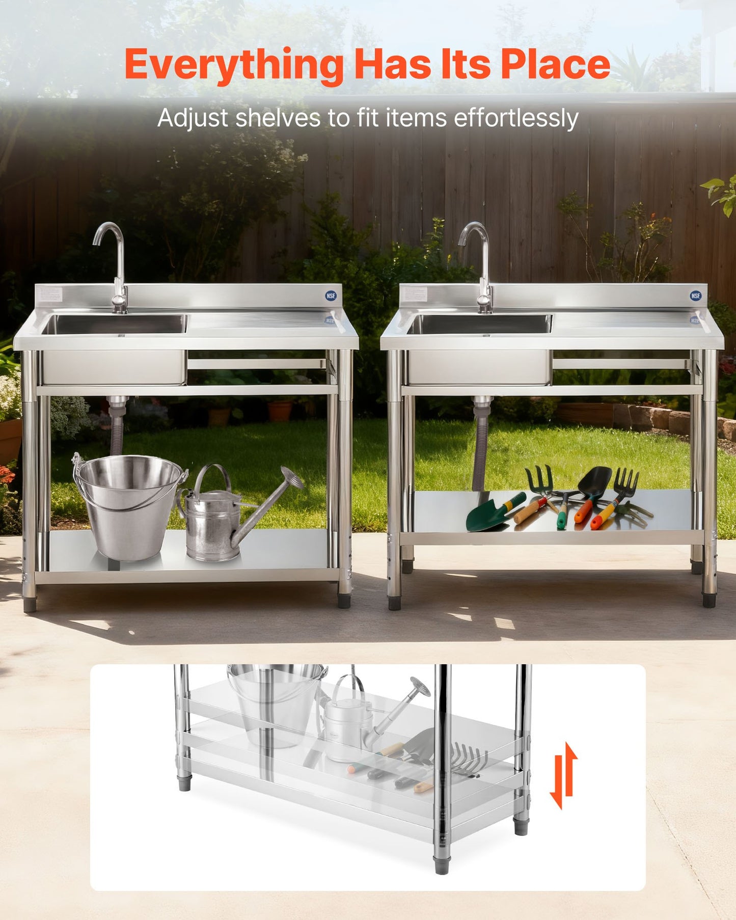Stainless Steel Utility Sink, Free Standing Single Bowl Commercial Kitchen Sink with Faucet, 39.4 x 19.7 x 37 in, Utility Right Basin with Hot & Cold Water Pipe for Garage, Restaurant, Laundry