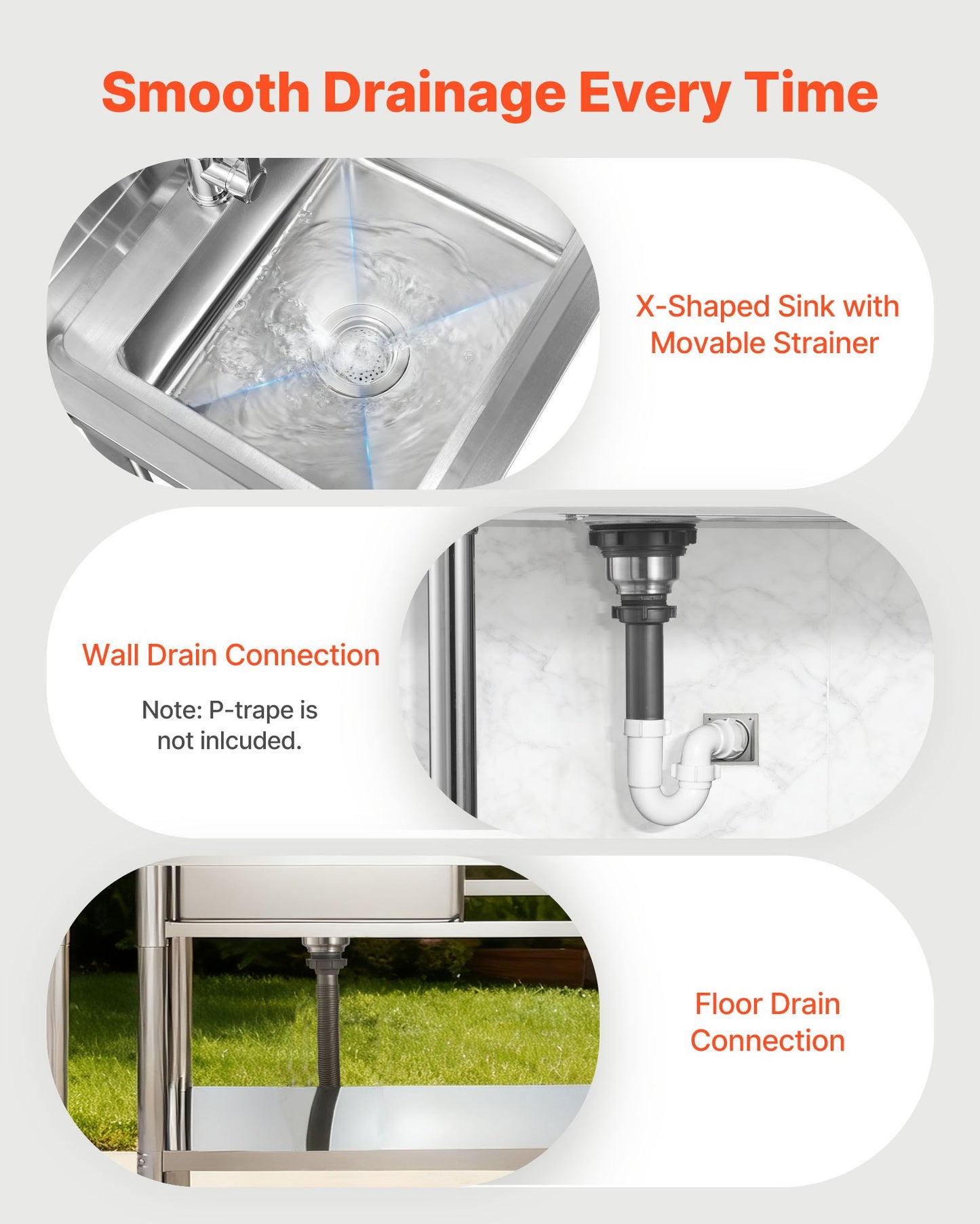 Stainless Steel Utility Sink, Free Standing Single Bowl Commercial Kitchen Sink with Faucet, Utility Right Basin Workbench with Hot & Cold Water Pipe for Garage Restaurant Laundry, 47x19.7x37 in