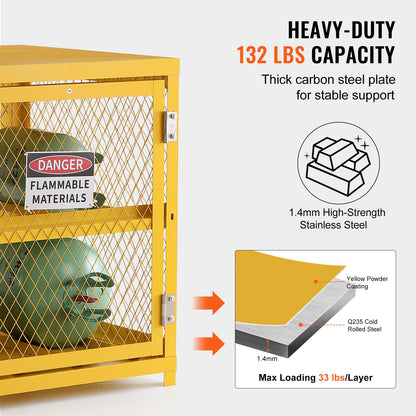 Horizontal Cylinder Storage Cabinet, 4 x 33 lbs Cylinder Capacity, 31.02x30.04x35 inch Propane Storage Cage, Gas Cylinder Cabinet, Yellow Powder Coat Finish, for Freon, Gases, Oxygen, Nitrogen