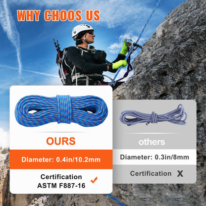 10,2 mm dynamisches Kletterseil, 60 m (197 Fuß), Outdoor-Kletterseil, Blau