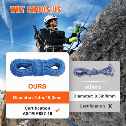 10,2 mm dynamisches Kletterseil, 70 m (230 Fuß), Outdoor-Kletterseil, blau