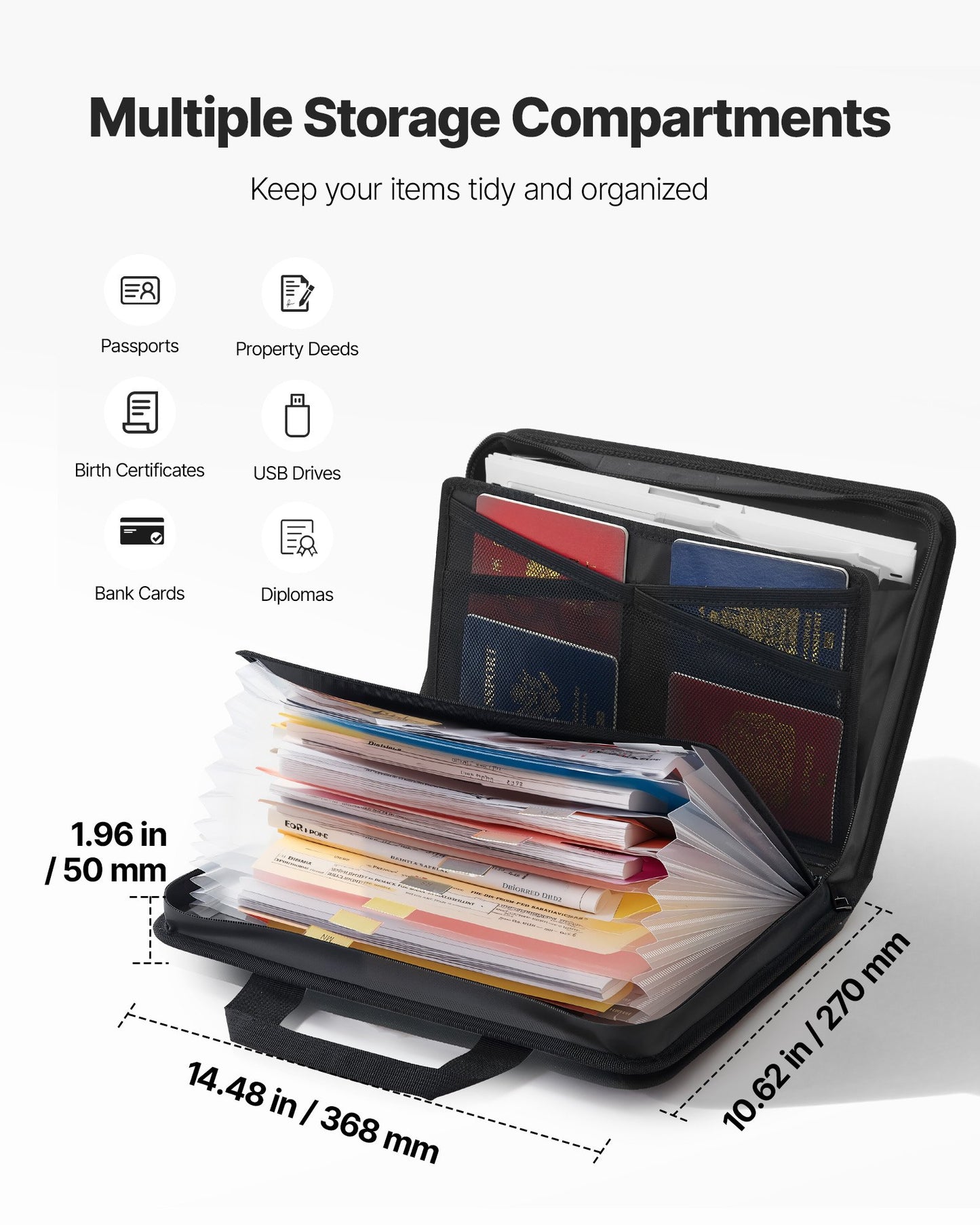 Fireproof Document Bag, 1832 ℉ Heat Insulated Fireproof & Waterproof Bag, Portable Multi-Layer File Storage Security Organizer Home Office Travel Use, for Passports, Important Documents, Files