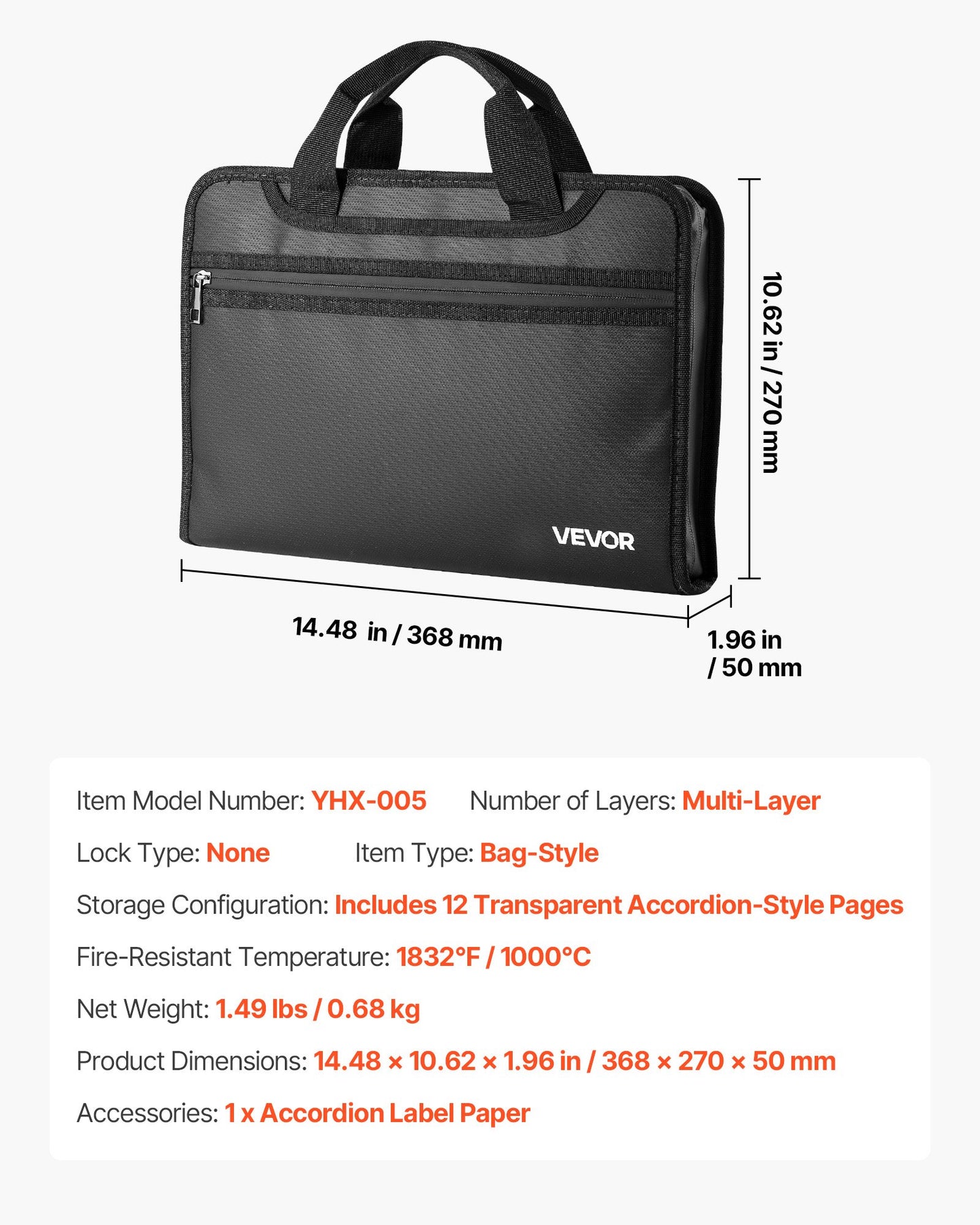 Fireproof Document Bag, 1832 ℉ Heat Insulated Fireproof & Waterproof Bag, Portable Multi-Layer File Storage Security Organizer Home Office Travel Use, for Passports, Important Documents, Files