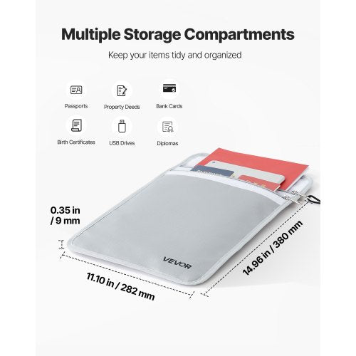 Brandsäker dokumentväska, 1200 ℉ Värmeisolerad brandsäker och vattentät väska med slät dragkedja, bärbar filförvaringsorganisatör för hemmakontor, resor, för pass, viktiga dokument, filer |  EU