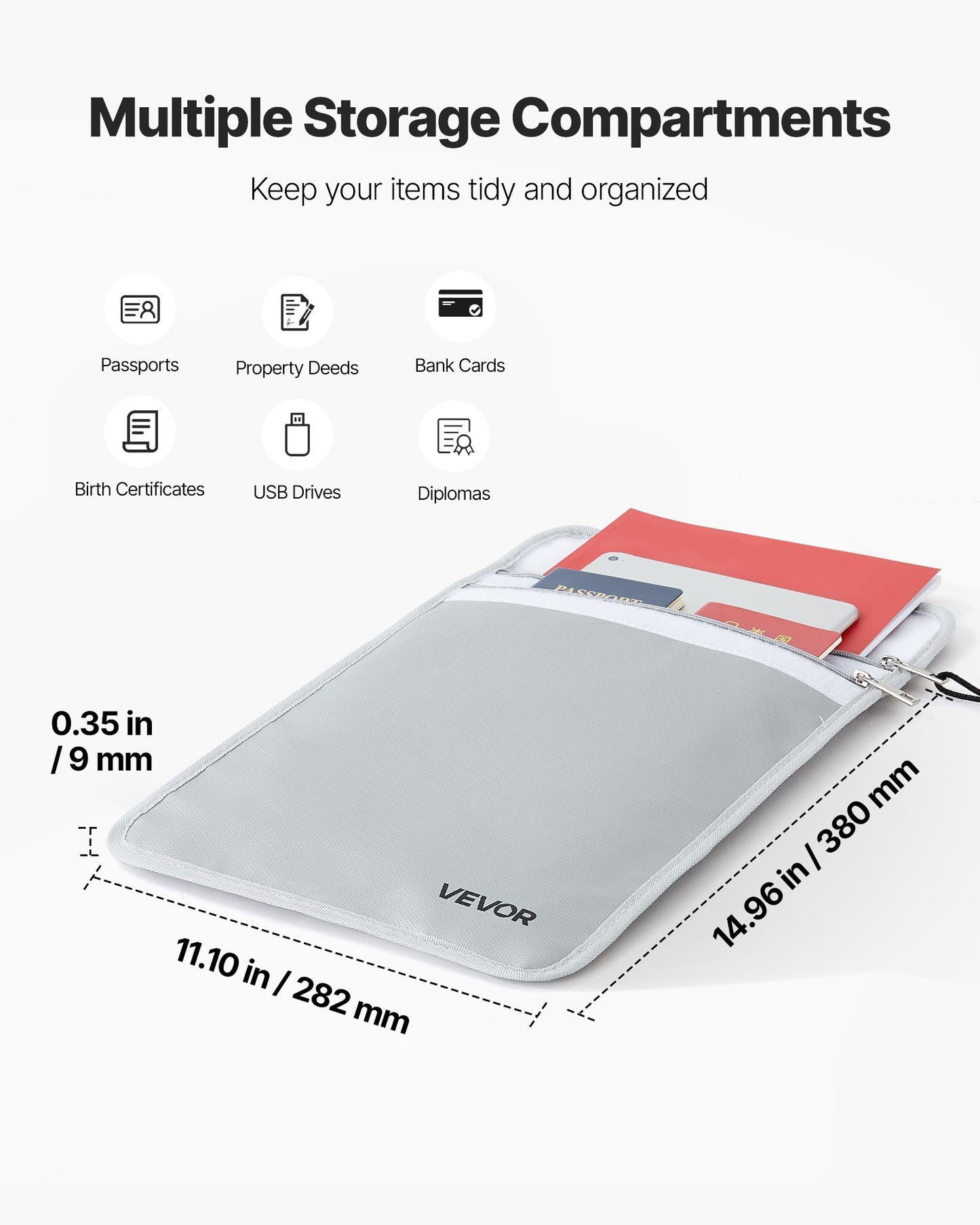 Fireproof Document Bag, 2192 ℉ Heat Insulated Fireproof & Waterproof Bag with Smooth Zipper, Portable File Storage Organizer Home Office Travel Use, for Passports, Important Documents, Files