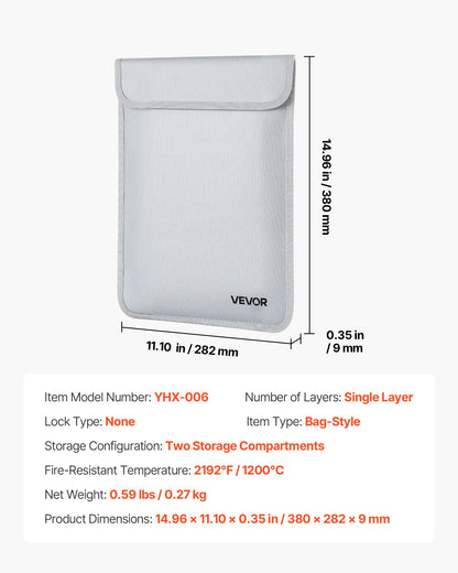 Fireproof Document Bag, 2192 ℉ Heat Insulated Fireproof & Waterproof Bag with Smooth Zipper, Portable File Storage Organizer Home Office Travel Use, for Passports, Important Documents, Files