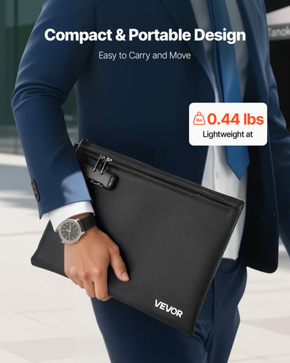 Fireproof Document Bag, 1832 ℉ Heat Insulated Fireproof & Waterproof Bag with Lock, Portable File Storage Security Organizer Home Office Travel Use, for Passports, Important Documents & Files
