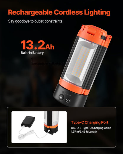 LED Work Light with Stand, 13.2Ah, Rechargeable Cordless Camping Light, with 3 Lamp Heads, Detachable Tripod Stand, 2200 Lumens 3000K-6500K Dimmable, Portable Construction Lighting for Job Site