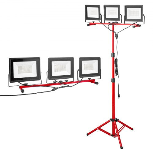 LED Work Light with Stand, 15000 Lumens, Three-Head Portable Camping Light with Individual Switch, Tripod Stand, 10.83 ft Power Cord, for Indoor Outdoor Job Site Construction, IP65 Waterproof