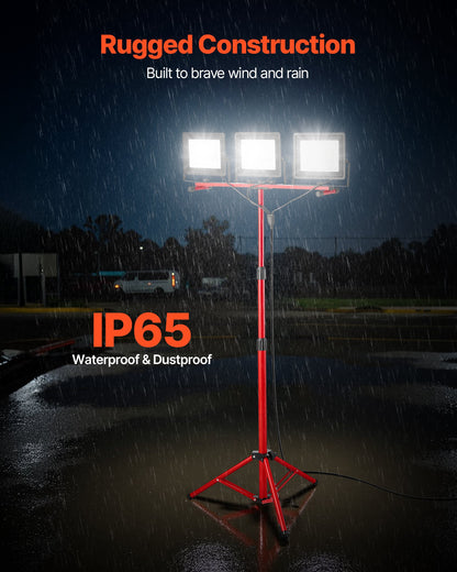 LED Work Light with Stand, 21000 Lumens, Three-Head Portable Camping Light with Individual Switch, Tripod Stand, 10.83 ft Power Cord, for Indoor Outdoor Job Site Construction, IP65 Waterproof