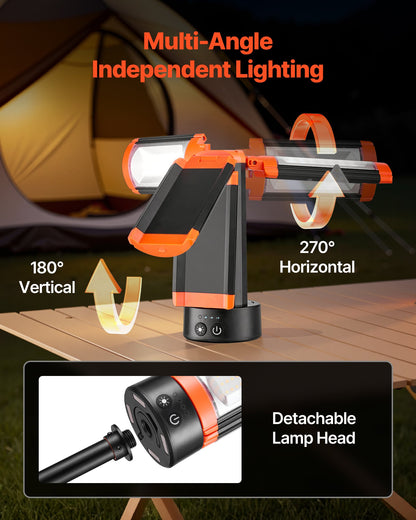 LED Work Light with Stand, 6Ah, Rechargeable Cordless Camping Light, with 3 Lamp Heads, Detachable Tripod Stand, 2200 Lumens 3000K-6500K Dimmable, Portable Construction Lighting for Job Site