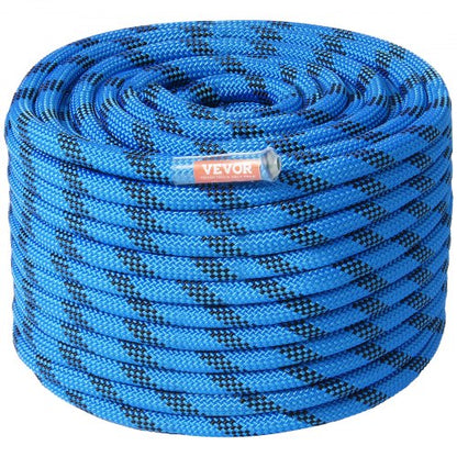 12.7mm Static Climbing Rope, 45.7M(150ft) Outdoor Rock Climbing Rope 32KN Breaking Tension, Fiber Rope with Steel Snap Hooks for Escape, Rappelling, Fire Rescue, Blue