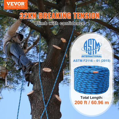 12,7 mm statisches Kletterseil, 60,9 m (200 Fuß), Outdoor-Kletterseil, Blau