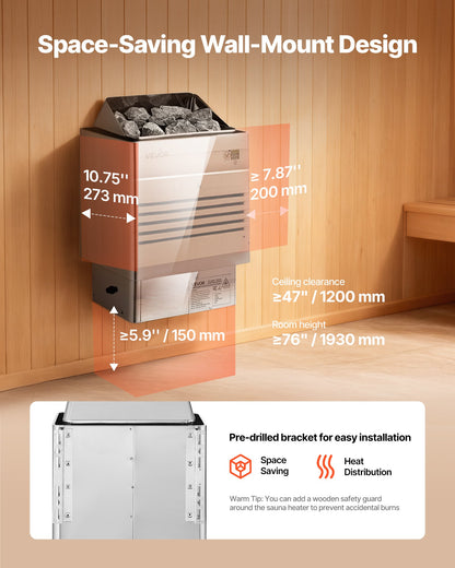 Sauna Heater, 9KW 240V Electric Sauna Stove, Dry Steam Bath Saunas Stove with Pre-Drilled Bracket, Fit 317.8 to 459 CU.FT Saunas Rooms, Steam Bath Stoves for Home, Commercial, Leisure Venues