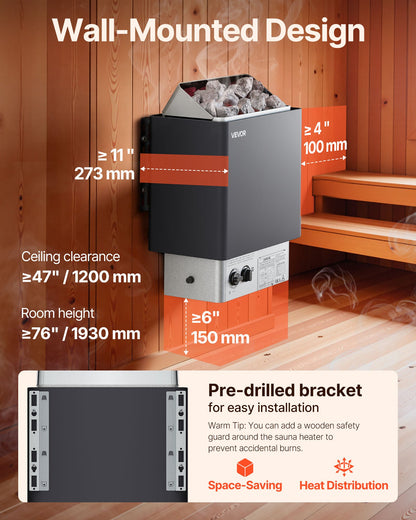 Sauna Heater, 6KW 220V Electric Sauna Stove, Steam Bath Sauna Heater with Built-In Controls, 3h Timer and Adjustable Temp for Max. 176-318 Cubic Feet, Home Hotel Spa Shower Use, FCC Certification