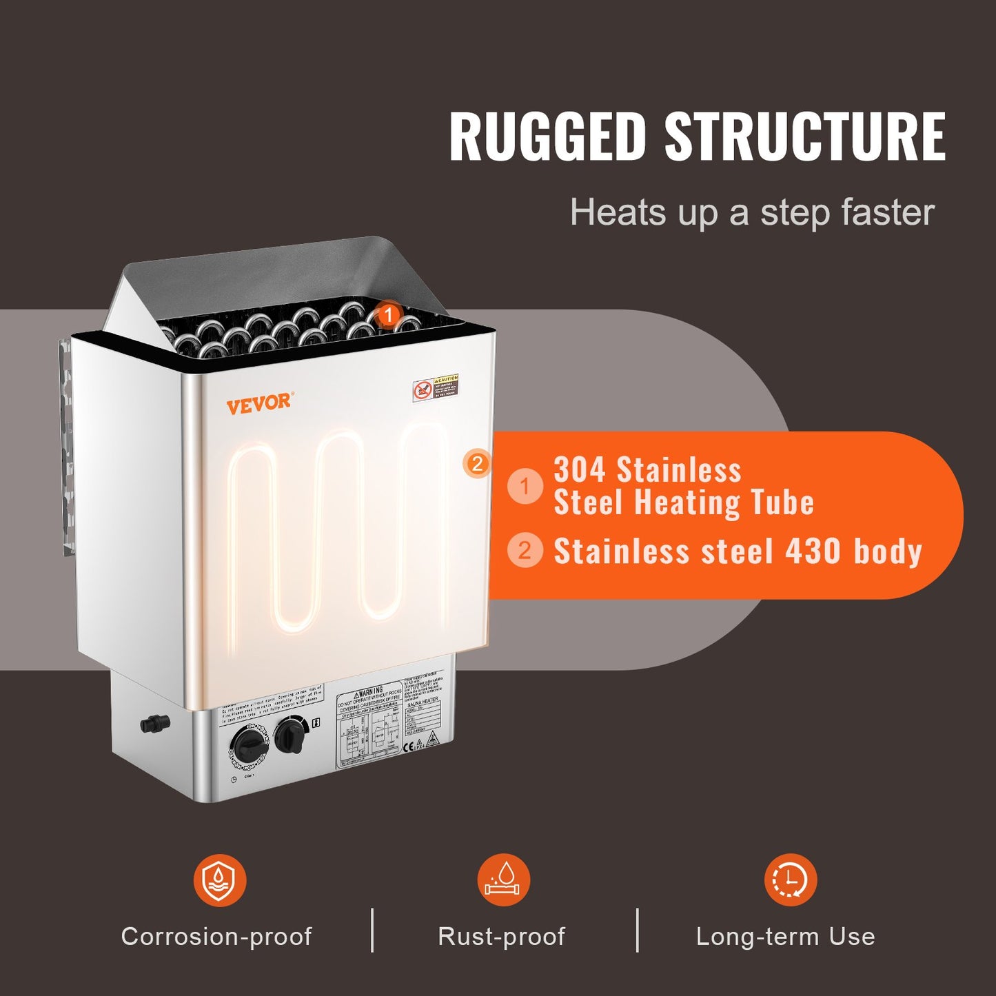 8KW Elektrisk bastuvärmare Inbyggd kontroll 8-12 m³HomeSpa rostfritt stål